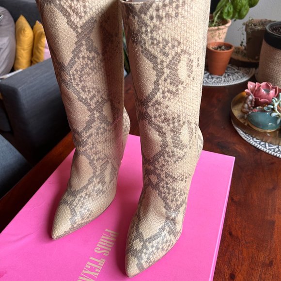 Paris Texas Leather Midi Calf Boot Faded Python Size 38.5 (7.5) US MSRP $775 - Picture 2 of 10